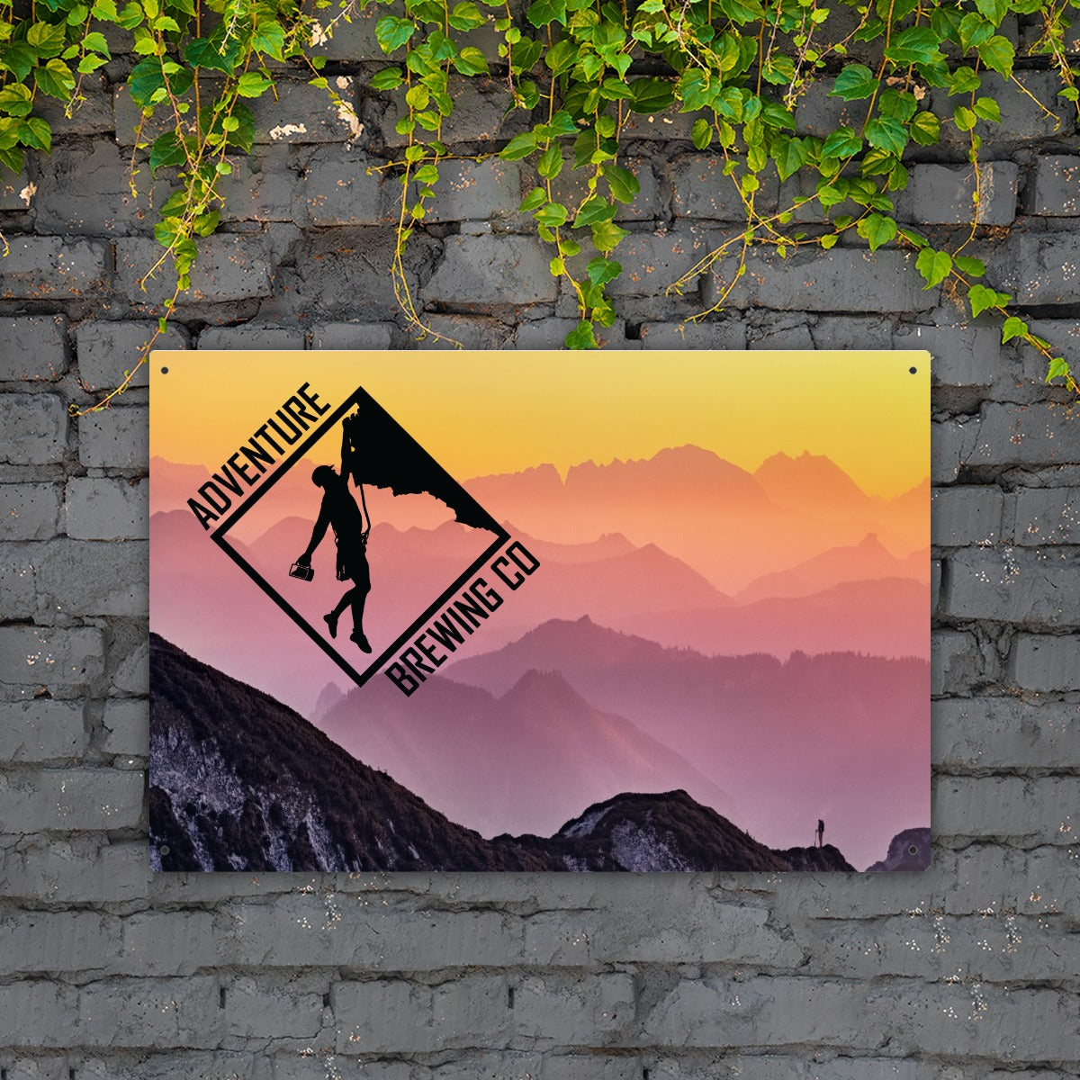 Adventure Brewing Mountain Metal Hanging Print
