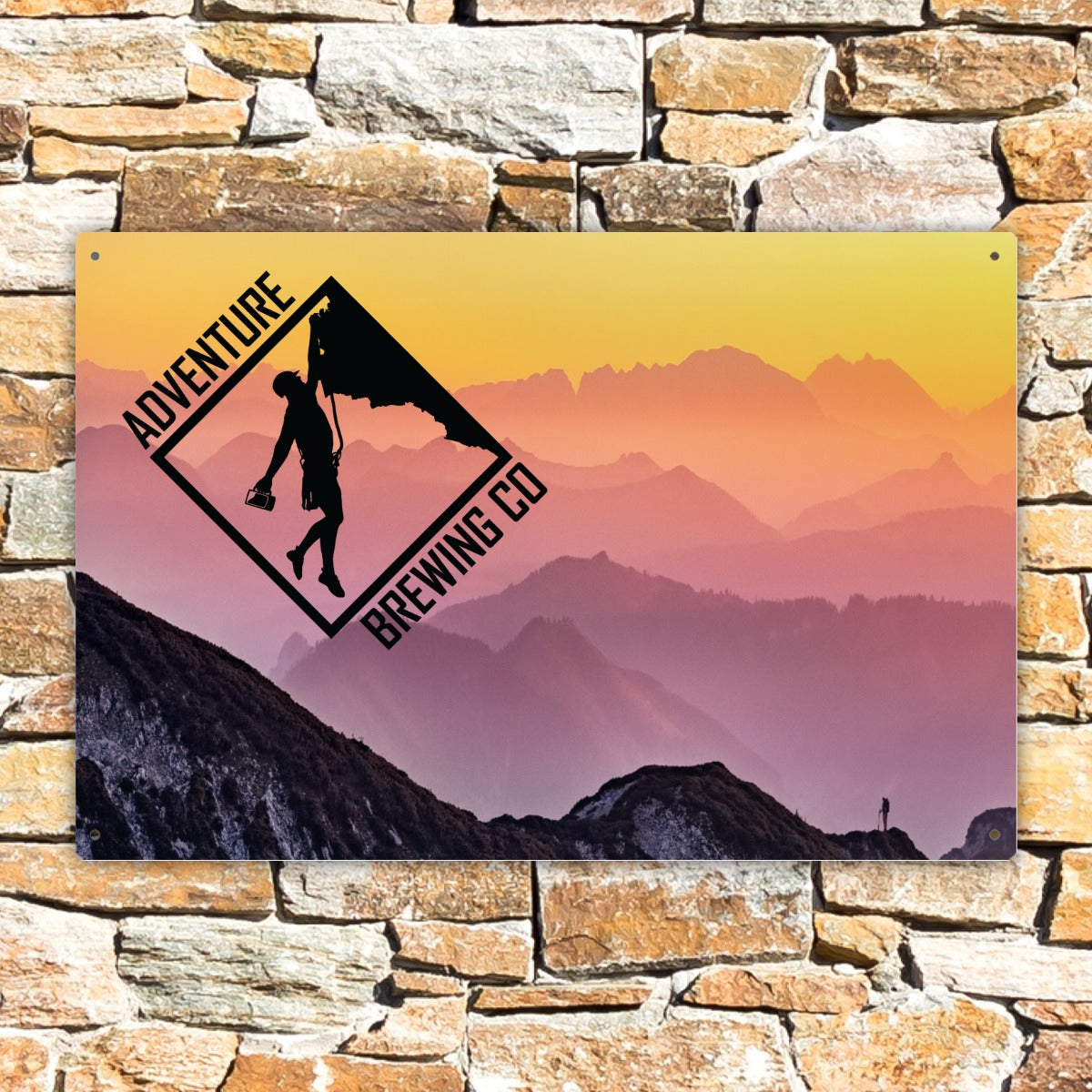 Adventure Brewing Mountain Metal Hanging Print